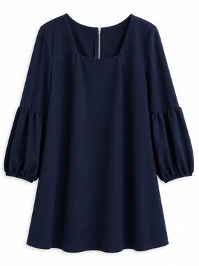 Standards & Practices Navy Balloon Sleeve Shift Dress 1X Plus Midi
